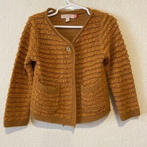 Pink Chicken Kids Cardigan 3Y Textured Knit Camel Tan One Button Casual Preppy